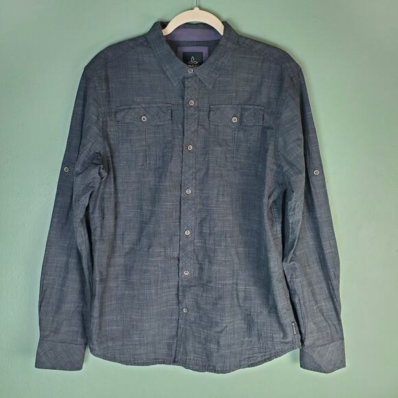 Prana Men's Gray Button Up Long Sleeve Shirt Top Size Medium - Picture 1 of 8